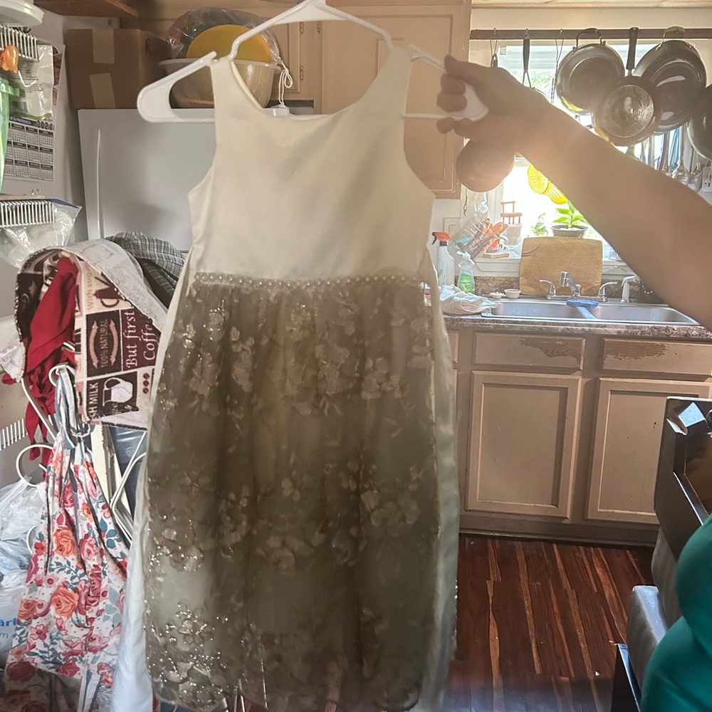 Prince White and Gold Floral Kids Dress